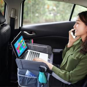 Travel Lap Desk, Travel Tray, Portable Lapdesk for Car, Remote Work, Road Trips, School, Laptop Pad with Storage Pocket, Tablet Holder, Shoulder Strap, Fits up to 15.6-Inch Laptop (Navy)