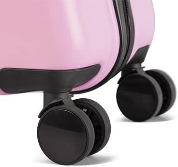 Ride on Hard Shell Kids Luggage with 4 Spinner Wheels for Girls and Boys, Rolling Childrens Travel Suitcase with Seat and Safety Belt for Toddler Ages 6-12, Checked size 25 Inch, Pink