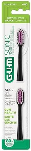 GUM Sonic Powered Toothbrush Refills, Tapered Bristles Clean Below The Gumline, Black 2ct. (Pack of 2)
