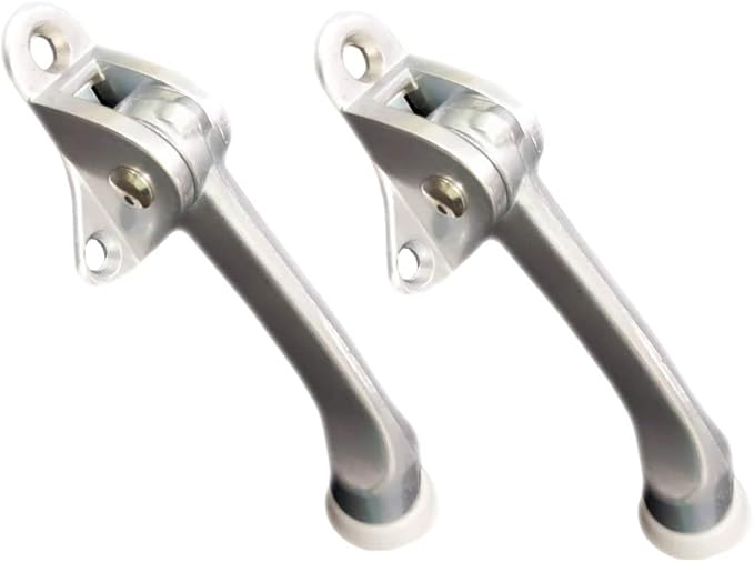 QCAA Heavy Duty Kickdown Door Stopper, 4", Zinc Die Cast, Satin Chrome, 2 Pack, Made in Taiwan