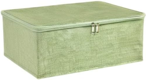 ANMINY 2PCS Storage Bins with Zipper Lids 13 Qt Lidded Fabric Storage Boxes Baskets Cubes with Handles Collapsible Washable Cotton Linen Closet Shelf Clothes Organizer Containers - Green, Small