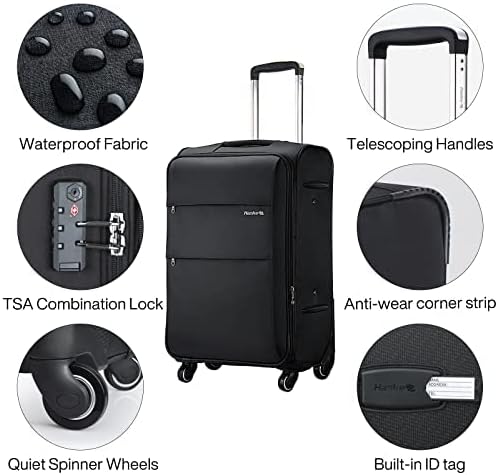 Hanke 24 Inch Expandable Luggage Large Suitcases with Wheels Softside Checked Luggage Rolling Suitcase with Lock Lightweight Travel Luggage for Men and Women 24 Inch Luggage.(Dark Gray)