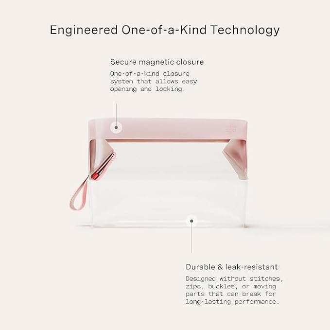 Cadence Parcel - Clear Kit with Magnetic Closure - Durable and Leak-Resistant Travel Toiletry Kit - Modular Design - Hygiene Bag for Travel Essentials - 2 Qt - Rose