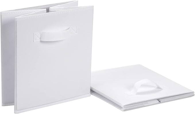 Amazon Basics Cube Organizer Storage Bins Handles, Collapsible Fabric, Pack of 6, 13"x13"x13", White