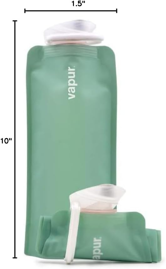 Vapur Collapsible Water Bottle With Carabiner, Compact Bottle Folds Flat For Hydration On The Go, Ideal for Traveling, Hiking or Camping, 23 Ounce, Sea Glass, Pack of 1