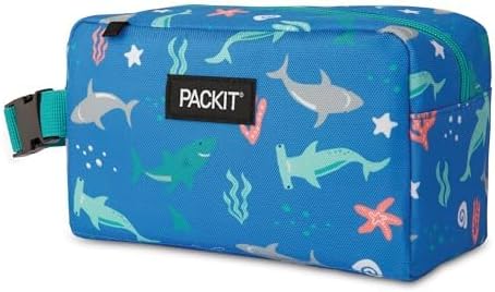 PackIt Freezable Snack Box, Sea Shark, Built with ECOFREEZE® Technology, Collapsible, Reusable, Zip Closure with Buckle Handle, Designed For Work Snacks, Fresh Snacks On the Go, Adults, and All Ages