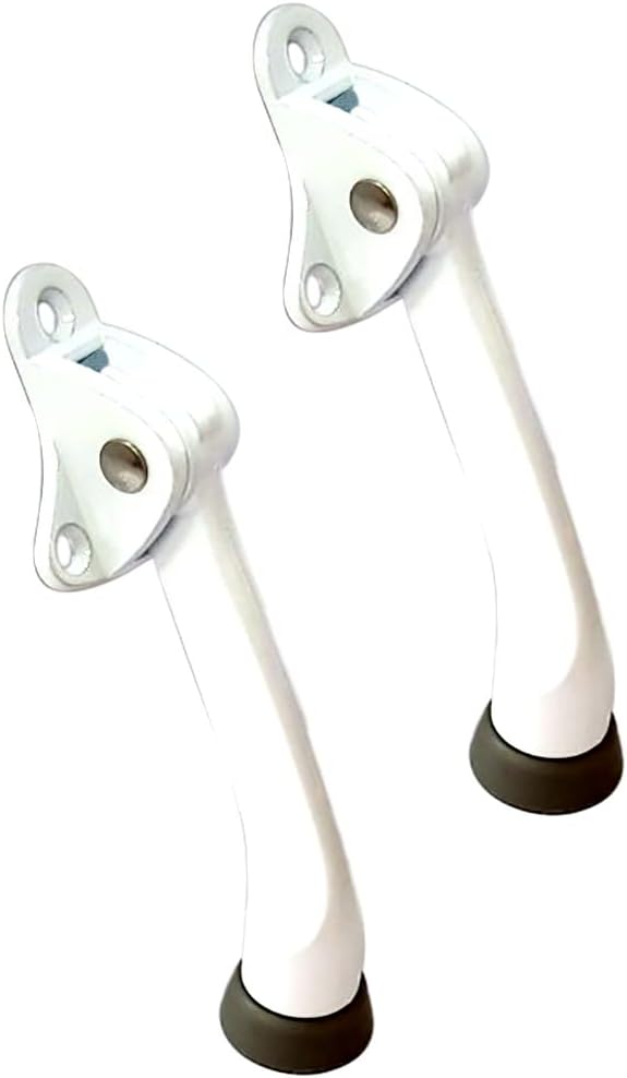 QCAA Heavy Duty Kickdown Door Stopper, 4", Zinc Die Cast, White, 2 Pack, Made in Taiwan