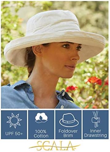 Scala Women's Cotton Hat with Inner Drawstring and Upf 50+ Rating
