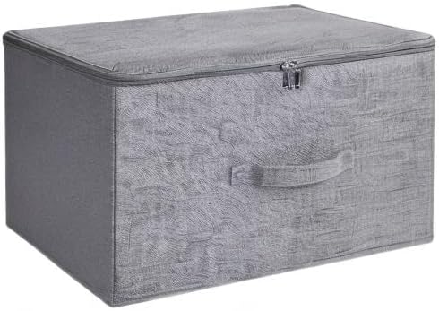 ANMINY 3PCS Storage Bins with Zipper Lids 51.9 Qt Lidded Fabric Storage Boxes Baskets Cubes with Handles Collapsible Washable Cotton Linen Closet Shelf Clothes Organizer - Gray, Extra Large