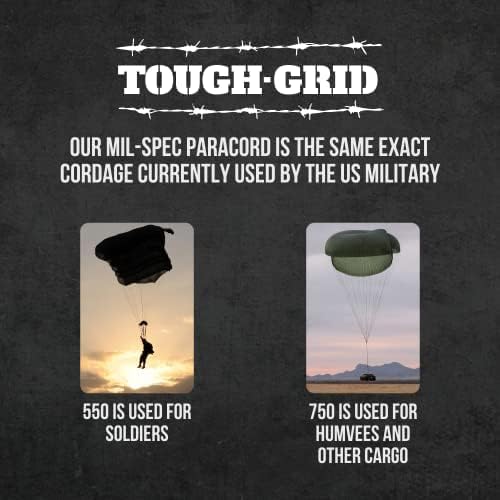 TOUGH-GRID 750 Paracord Rope Nylon Parachute Cord, Made in USA Survival Kit, Outdoor Adventures, Camping, Tactical Gear & Emergency Supplies, Military Type IV Mil-Spec