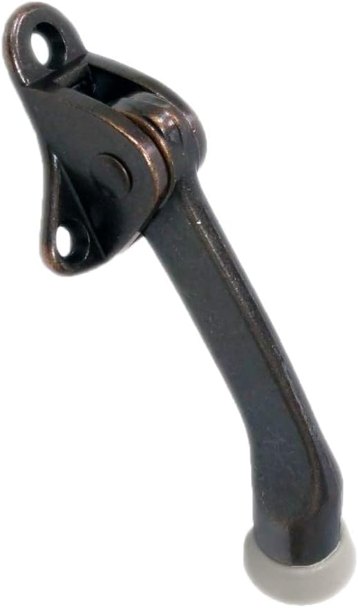 QCAA Heavy Duty Kickdown Door Holder, 4", Zinc Die Cast, Antique Copper, 2 Pack, Made in Taiwan