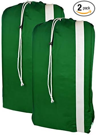 American Laundry Bags | Backpack with Shoulder Strap 2 piece set | Heavy Duty Clothes Holder | Travel Hamper for College Dorm | Portable Wash Bag | Green color | 30" x 40" size | Made in the USA