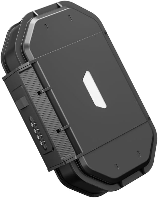 Portable Security Lock Box with Combination Lock, Waterproof Travel Safe Case with Steel Cable, Black. Box with Combination Ideal for Outdoors, Camping, Beach, dorms.