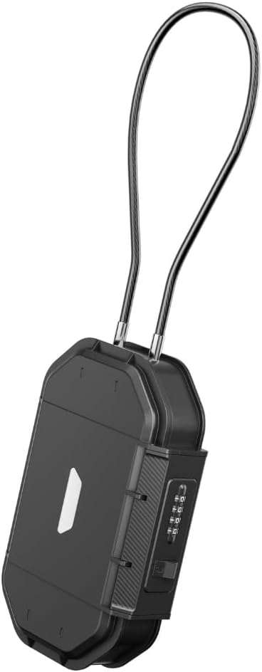 Portable Security Lock Box with Combination Lock, Waterproof Travel Safe Case with Steel Cable, Black. Box with Combination Ideal for Outdoors, Camping, Beach, dorms.
