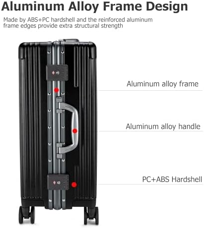 feilario 20in Aluminium Frame PC Hard Shell Spinner Wheels Luggage, Built-In TSA lock Carry on Suitcase, with Cup Holder, USB Port, Phone Holder
