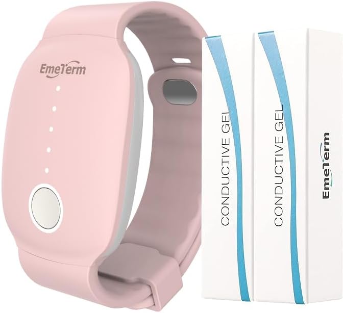 EmeTerm Fashion Pink Anti-Nausea Wristband Relieve Morning Motion Travel Sickness Rechargeable Drug Free Bands Without Side Effects - Extra 2pack Conductive Gel