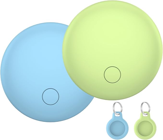 Air Tags Tracker 2-Pack, Item Finders Work for Apple Find My APP(iOS Only) Tracker Tags for Keys, Luggage, Backpack etc,Replaceable Battery, IP67 Waterproof with Holder Keychain,Sky Blue and Green