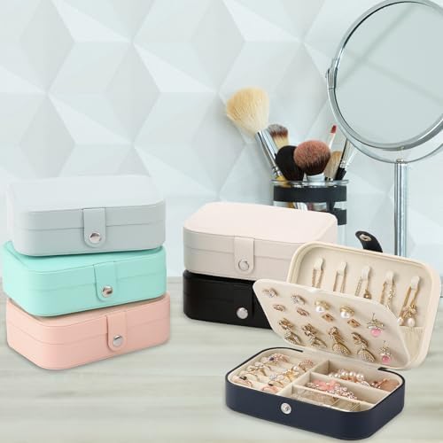 Travel Jewelry Box, PU leather Small Jewelry Organizer For Female Girls, double layer portable mini travel case for storing earrings, rings, necklaces.(Dark Blue 2pcs)