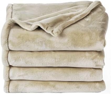 PHF Ultra Soft Fleece Blanket Queen Size, No Shed No Pilling Luxury Plush Cozy 300GSM Lightweight Blanket for Bed, Couch, Chair, Sofa Suitable for All Season, 90" x 90", Khaki