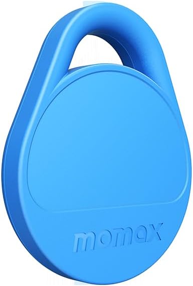 Momax Key Finder Tracker Tag - [Apple MFi Certified] Smart Bluetooth Tracking Device with Find My (iOS Only), Replaceable Battery, DIY Stickers, for Luggage, Suitcases, Backpacks (Blue, 1-Pack)