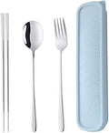 Portable Travel Flatware 3PCS Spoon Fork Chopsticks Set 18/10 Stainless Steel with Case and Bag for School Work Office lunch (Silver)