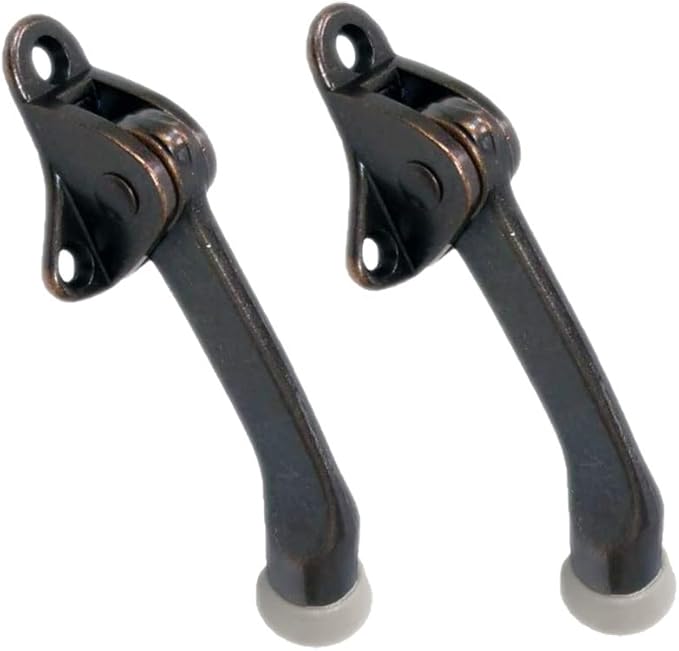 QCAA Heavy Duty Kickdown Door Holder, 4", Zinc Die Cast, Antique Copper, 2 Pack, Made in Taiwan