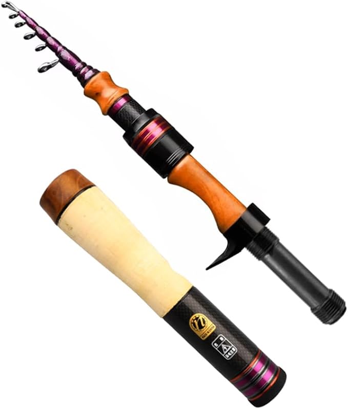 PURELURE Telescopic Fishing Rod Spinning & Casting, Fuji Alconite Ring, Detachable Handle Closed Length 9.8in, Spare Carbon Solid Tip, Solid Wood Reel Seat Lightweight 3A-Grade Cork Handle Travel Rod