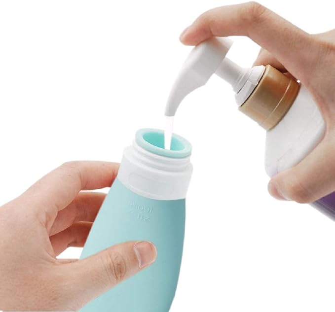 Travel Bottles for Toiletries, TSA Approved 3oz Leak Proof Silicone Refillable Squeeze Travel Size Containers BPA Free Air Travel for Shampoo, Lotions, 3-pk (Pink-White-Teal)