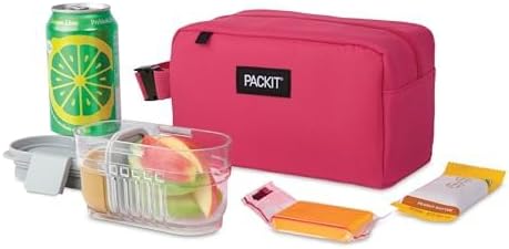 PackIt Freezable Snack Box, Magenta, Built with ECOFREEZE Technology, Collapsible, Reusable, Zip Closure with Buckle Handle, Designed For Work Snacks, Fresh Snacks On the Go, Adults, and All Ages