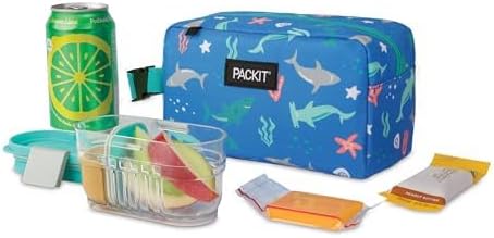 PackIt Freezable Snack Box, Sea Shark, Built with ECOFREEZE® Technology, Collapsible, Reusable, Zip Closure with Buckle Handle, Designed For Work Snacks, Fresh Snacks On the Go, Adults, and All Ages