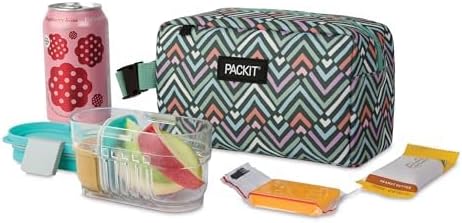 PackIt Freezable Snack Box, Diamond Chevron, Built with ECOFREEZE Technology, Collapsible, Zip Closure with Buckle Handle, Designed For Work Snacks, Fresh Snacks On the Go, Adults, and All Ages