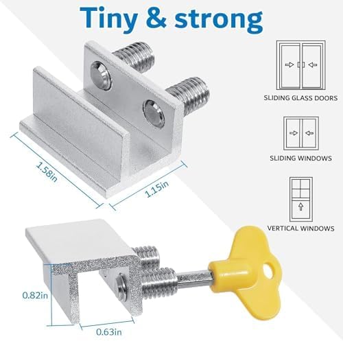 Sliding,Window Locks for Horizontal Sliding Windows,Window Security Lock with Key,Adjustable Aluminum Easv to Install Window Stopper,Window Locks for Up and Down Windows (12 Sets Silver)
