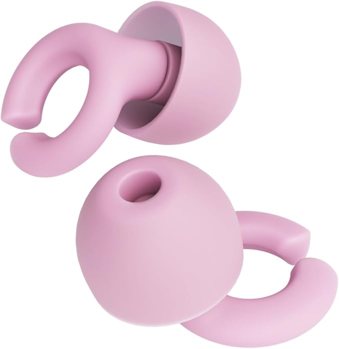 Ear Plugs, Reusable Soft Silicone Plugs with Horseshoe Shape for Comfort, Designed for Sleep and Loud Noises, 17dB (NRR) Noise Reduction Rating, Pink, 1 Pair with Portable Travel Case