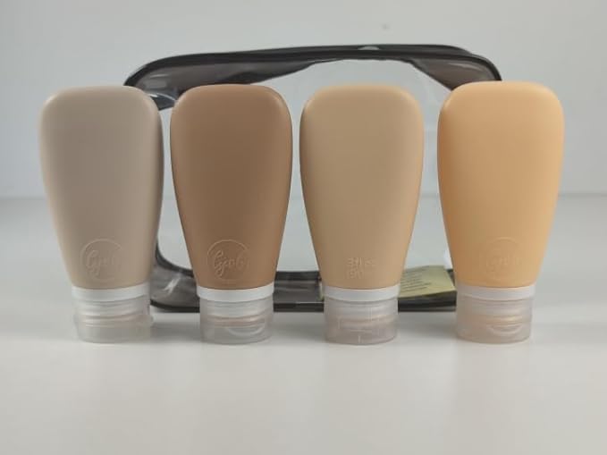 Travel Bottles for Toiletries, TSA Approved 3oz Leak Proof Silicone Refillable Squeeze Travel Size Containers BPA Free for Cleansers, Lotions, Shampoo w/Clear Bag (NEW earth tone set)