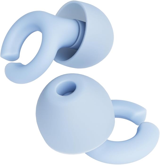 Ear Plugs, Reusable Soft Silicone Plugs with Horseshoe Shape for Comfort, Designed for Sleep and Loud Noises, 17dB (NRR) Noise Reduction Rating, Blue, 1 Pair with Portable Travel Case