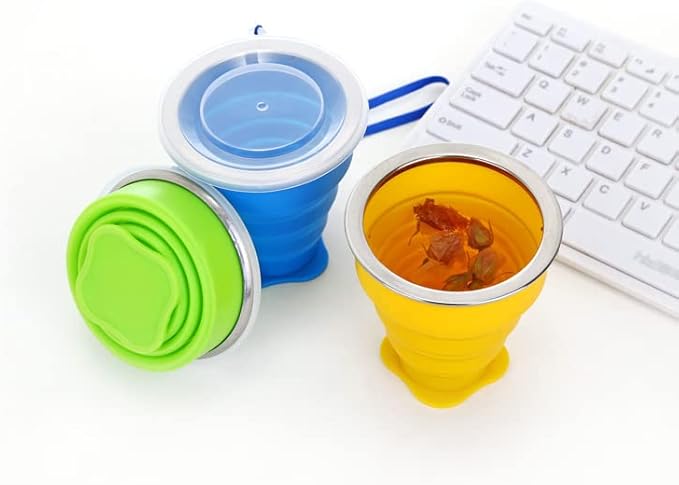 Collapsible Cup - Silicone FoldableCup-Expandable Folding Drinking Cups -Reusable Portable Mugs-Cup For Travel, Camping, Hiking, Survival, Car, Picnic, Beach, Holiday Vacation, Outdoor Sports Blue
