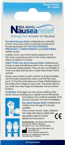 Sea-Band Anti-Nausea Acupressure Wristband for Motion & Morning Sickness, 1 Pair, Gray