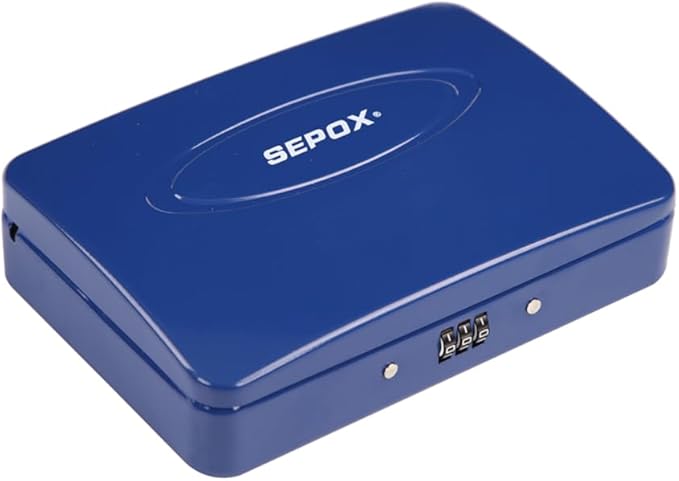 SEPOX® 4Pcs Water/Fire-Resistant Portable Security Case Lock Box Steel, Personal Travel Storage Cabinet for Small Item,3 Ft Cable and Ressetable Combination Lock for Dorm, Car, Sports, Office（Blue）