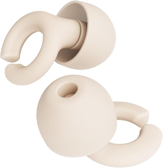 Ear Plugs, Reusable Soft Silicone Plugs with Horseshoe Shape for Comfort, Designed for Sleep and Loud Noises, 17dB (NRR) Noise Reduction Rating, Cream, 1 Pair with Portable Travel Case