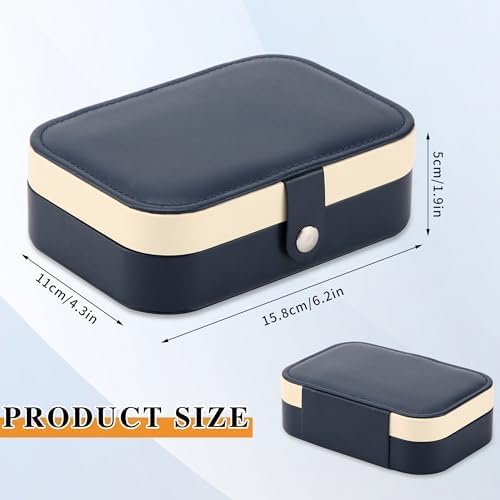 Travel Jewelry Box, PU leather Small Jewelry Organizer For Female Girls, double layer portable mini travel case for storing earrings, rings, necklaces.(dark blue 2pcs)
