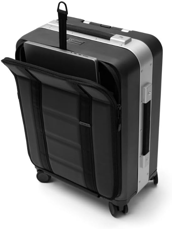 D_b_ Ramverk Pro Front Access Carry-On 21 Inch Hardside Luggage Extra Protection Aluminum Frame, Silent 360 Spinner Wheels, TSA Lock, Interior Laptop Compartment - Black Frame/Black