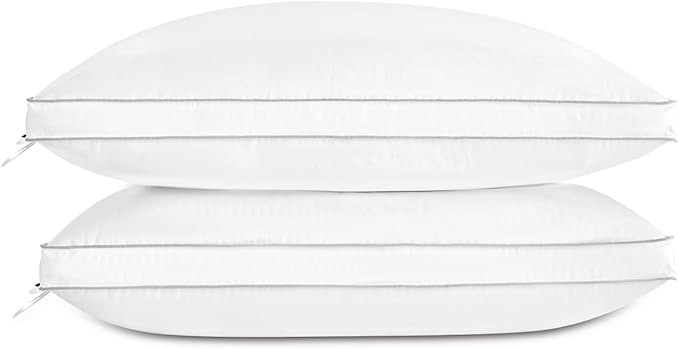 Globon Luxury Feather Down Pillow Standard Queen Size for Sleeping, Hotel Collection Fluffy Pillow, Medium Gusseted Bed Pillows, 18"X26", Pack of 2