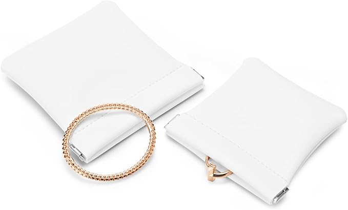 PU Leather Jewelry Travel Bag Leather Jewelry Pouch Christmas,Wedding Party Favor Gift Bag (S, Pearl White)