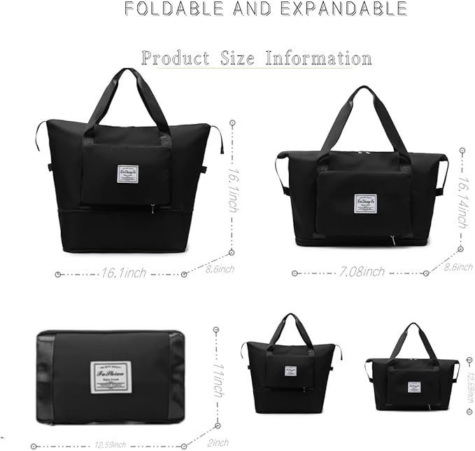 Large Capacity Foldable Travel Bag, Expandable lightweight Carry on Bag, Dry with Wet Separation Spor Duffel Bags