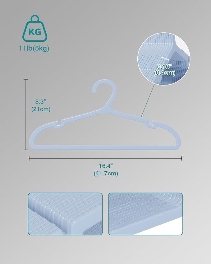 80 Pack Clothes Hangers, Non Slip Plastic Coat Hangers, Space Saving, Heavy Duty, Hanging Dry Wet Clothes, 16.4" x 8.3", Light Blue, UAPY0580L