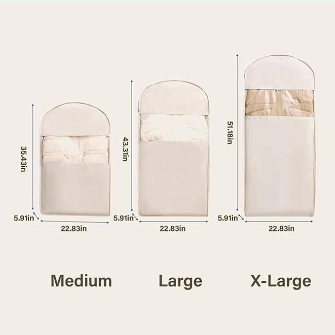 Space Saving Hanging Garment Bag with Self Compression Zipper, Space-Saving Dust-Proof Down Jacket Compression Storage Bag for Coats Blankets, Sweaters, Seasonal Clothes(Beige, XL)