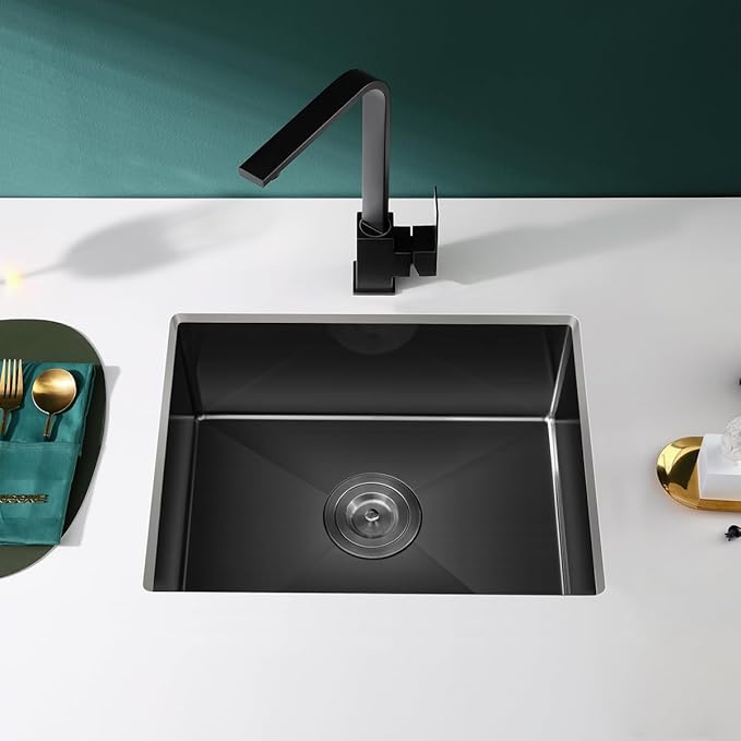 24x18 Inch Undermount Kitchen Sink Nano Black,18 Gauge Stainless Steel Single Bowl Kitchen Sink 9 Inch Deep Bowl Sink Undermount, 24"x18"x9"