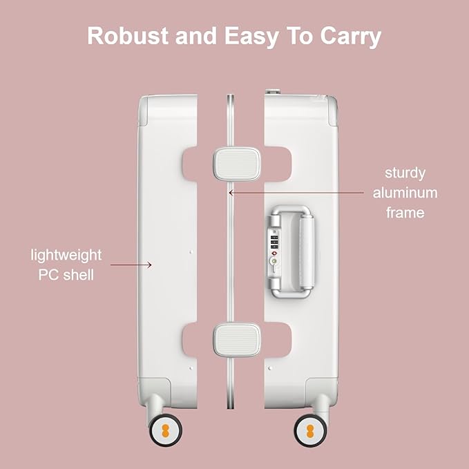 LEVEL8 Zipperless Carry On Luggage Airline Approved with Aluminum Frame, Cute Hardshell Suitcase with Spinner Wheels, Metal Rolling Travel Case with Tsa Locks, 20 Inch, Off White