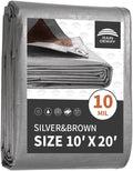 RAINDEWAY Tarps Heavy Duty Waterproof 10x20 Feet, 10Mil Multipurpose Poly Tarp Cover with Metal Grommets and Reinforced Edges, Silver/Brown Tarp by RAINDEWAY