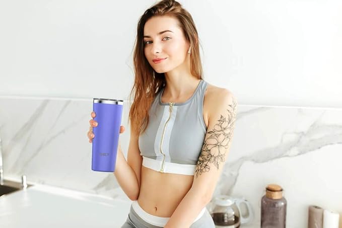 THILY Tumbler Stainless Steel Travel Mug 26 oz Triple-Insulated Coffee Cup with 2 Lids and Straws, Reusable, Powder Coated, Splash-Proof, Keep Ice Drinks Cold, Lavender